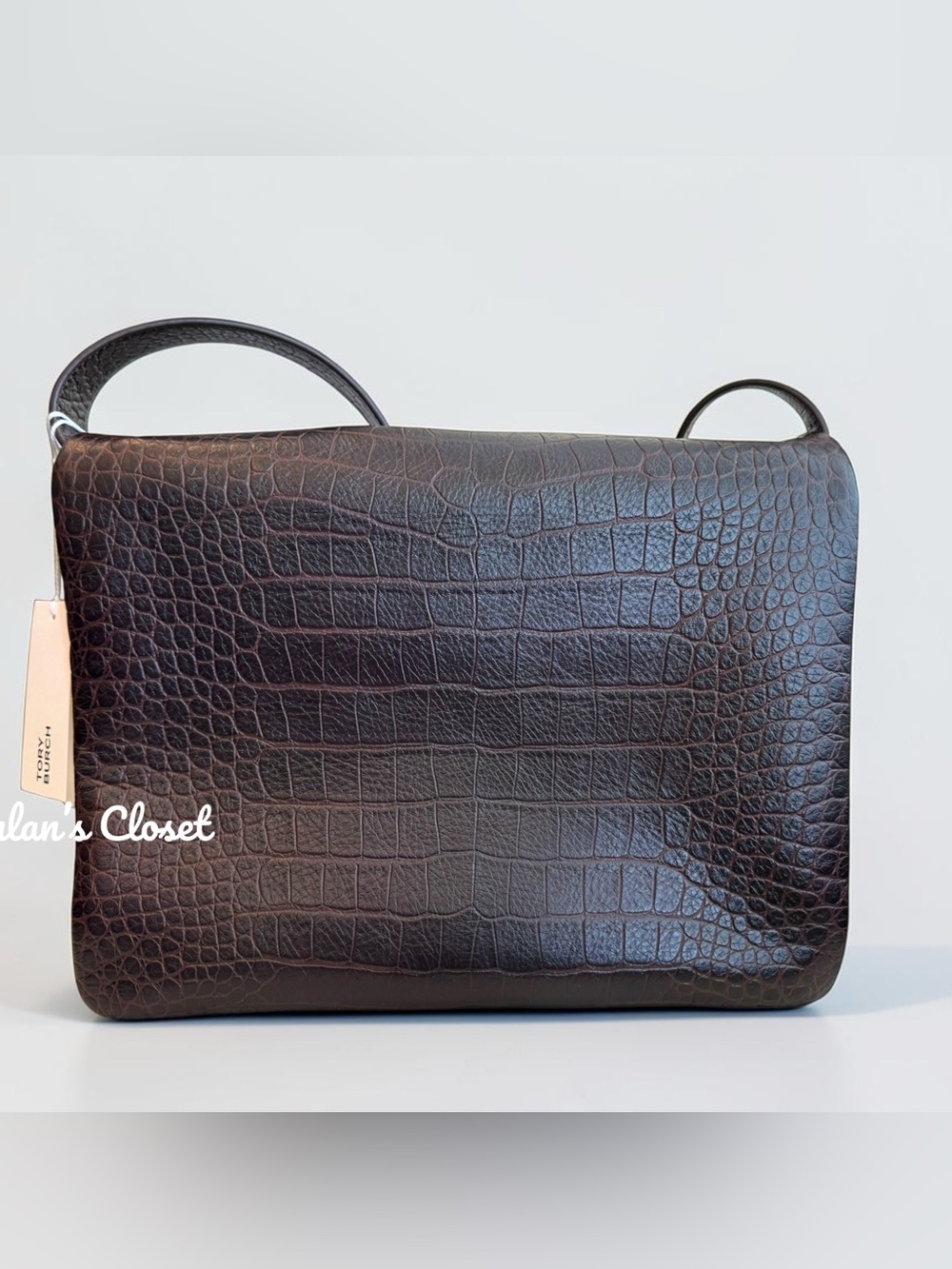 NWT Tory Burch LARGE CHARLIE RUNWAY CROC-EMBOSSED SHOULDER BAG - Picture 4 of 16